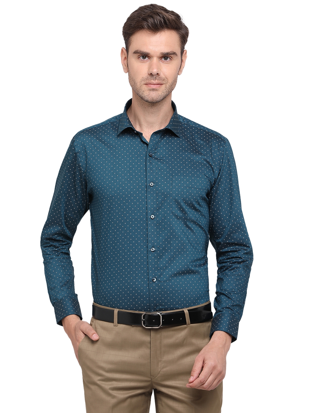 Greenfibre | Turquoise Blue Printed Formal Shirts (GFS321/1,DARK TURKISH PRINT (SFT))