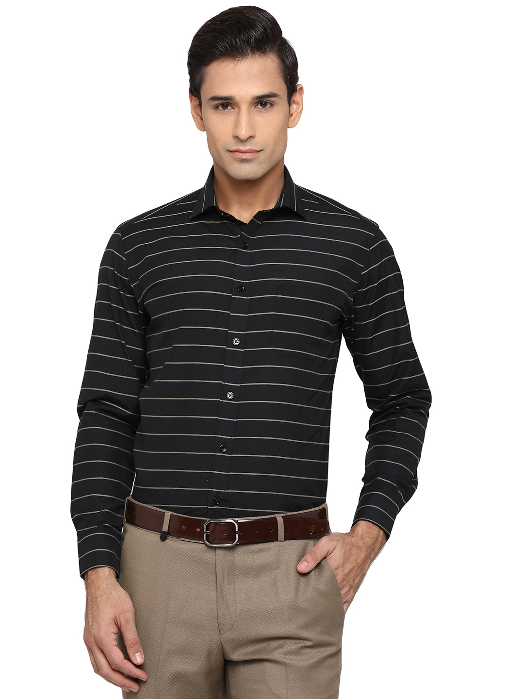 Greenfibre | Black Striped Formal Shirts (GFS385/2,BLACK GREY LNG (SFT))