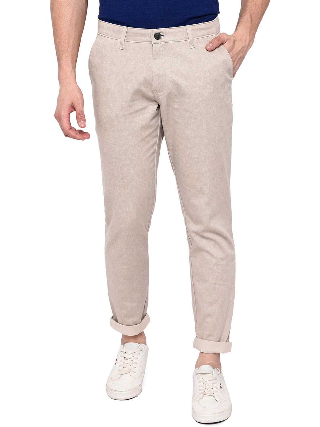 Light Khaki Solid Neo Fit Casual Trouser | Greenfibre