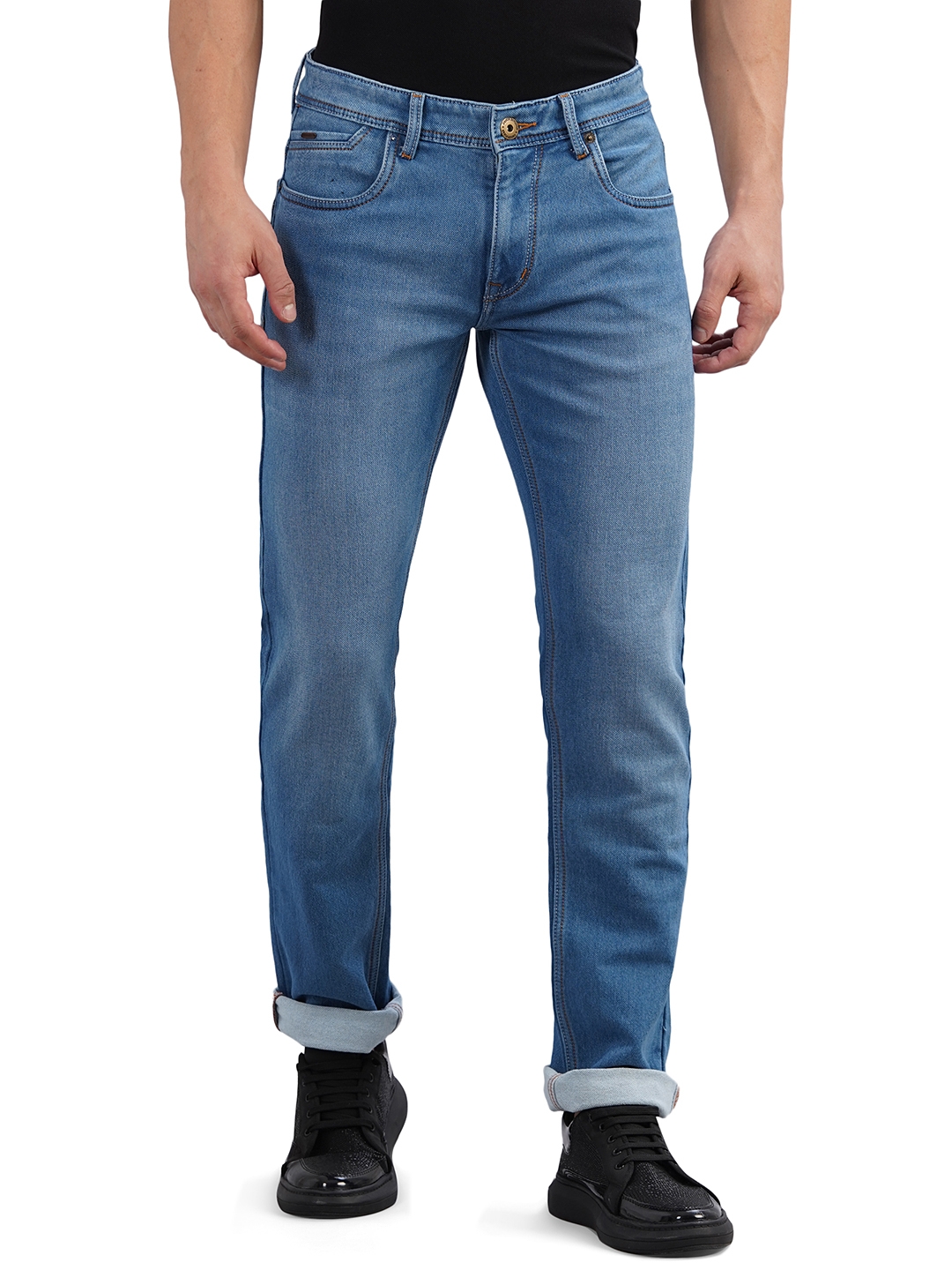 Cloud Blue Striped Straight Fit Jeans | Greenfibre