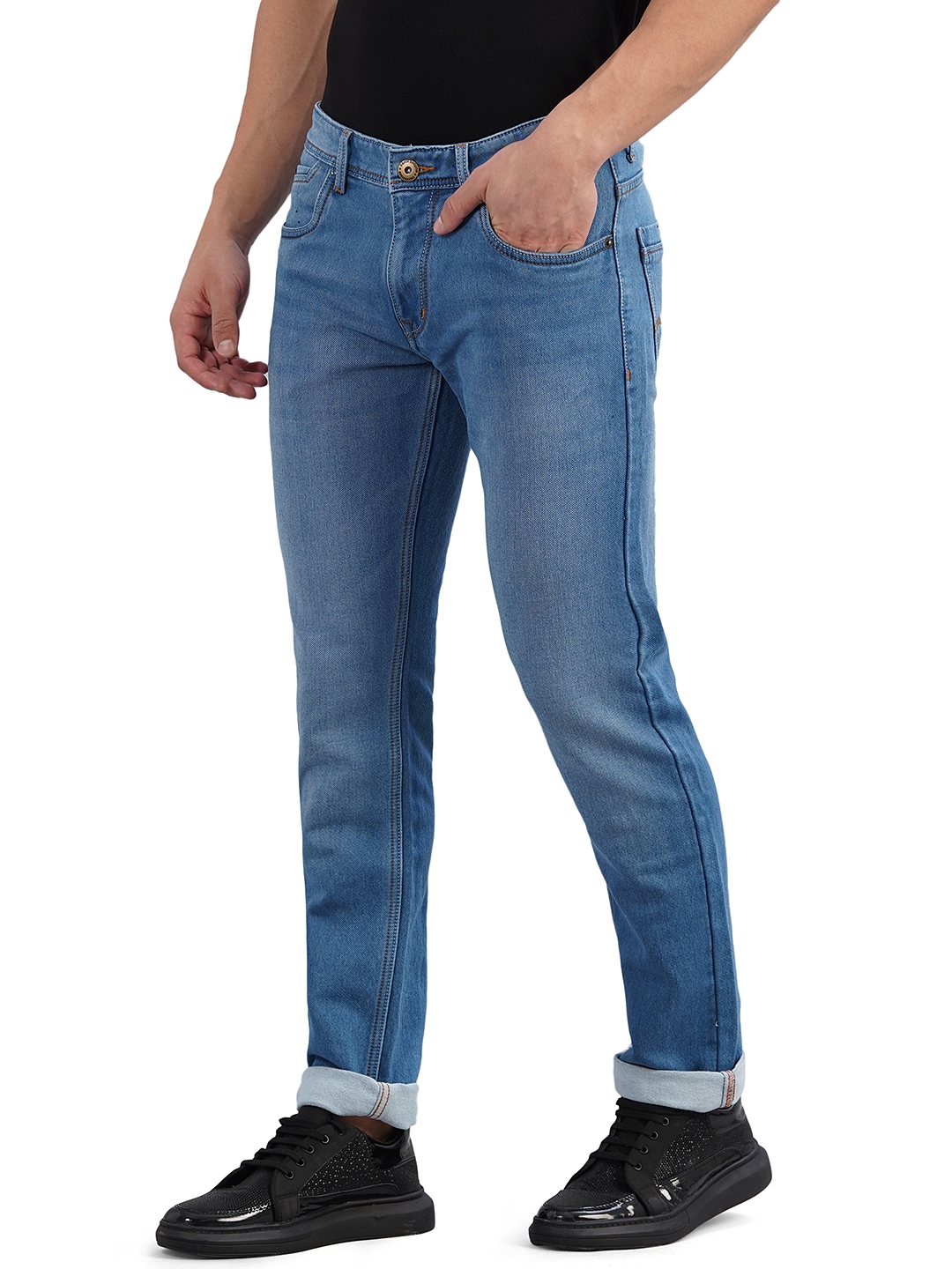 Cloud Blue Striped Straight Fit Jeans | Greenfibre
