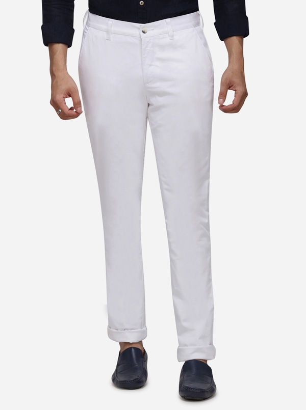 White Solid Super Slim Fit Casual Trouser | Greenfibre