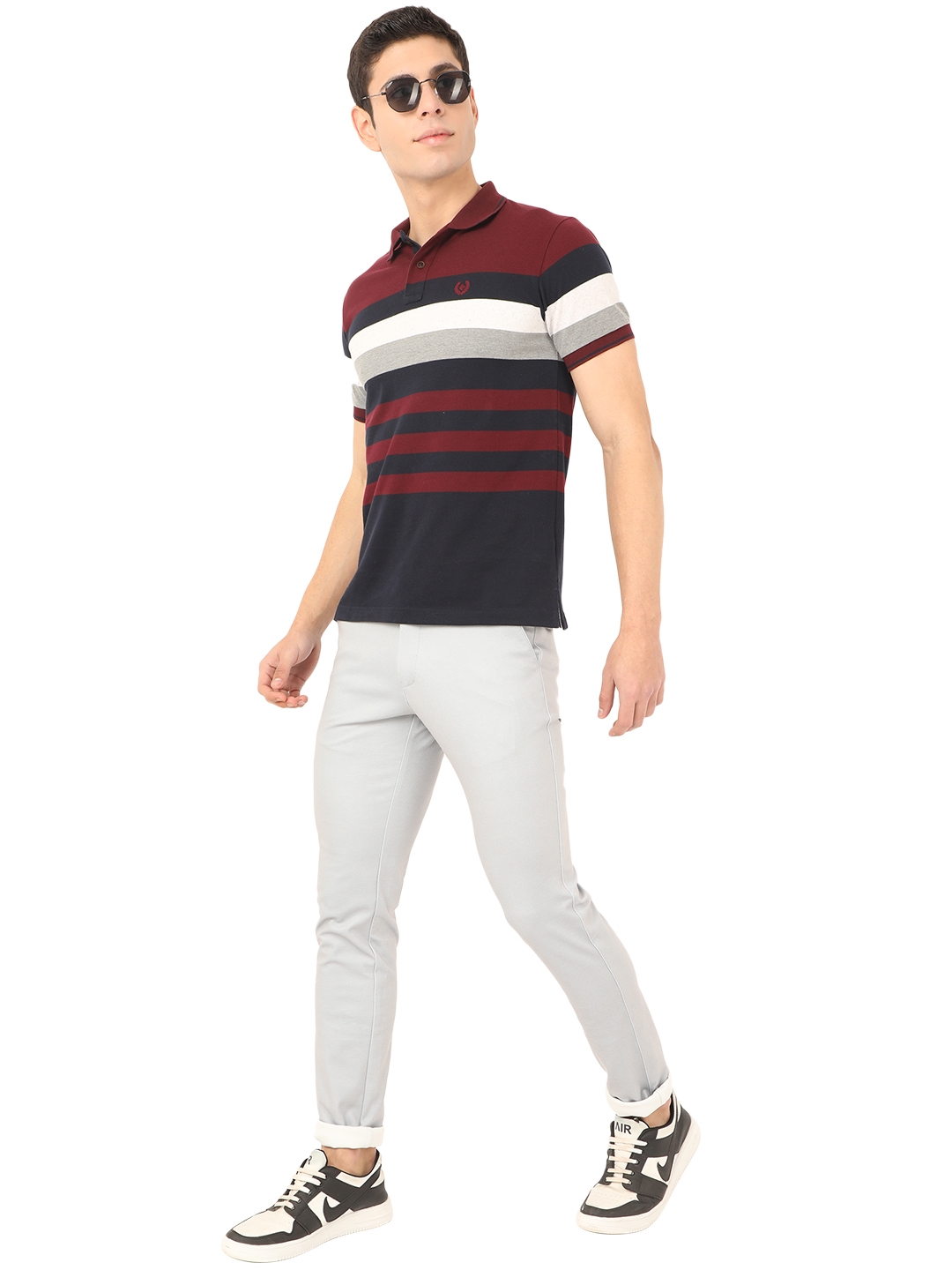Wine Striped Slim Fit Polo T-Shirt | Greenfibre