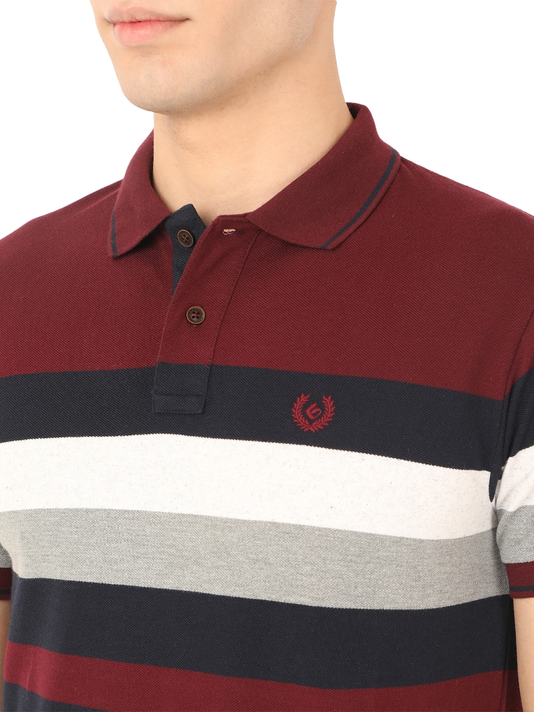Wine Striped Slim Fit Polo T-Shirt | Greenfibre