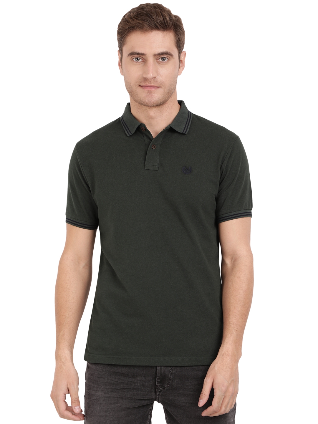 Bottle Green Solid Slim Fit Polo T-Shirt | Greenfibre