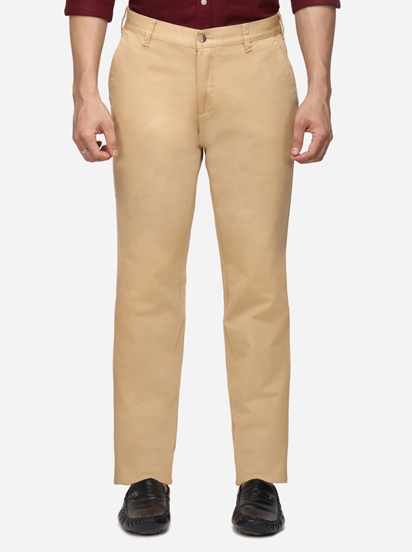Greenfibre | Khaki Solid Super Slim Fit Casual Trouser | Greenfibre