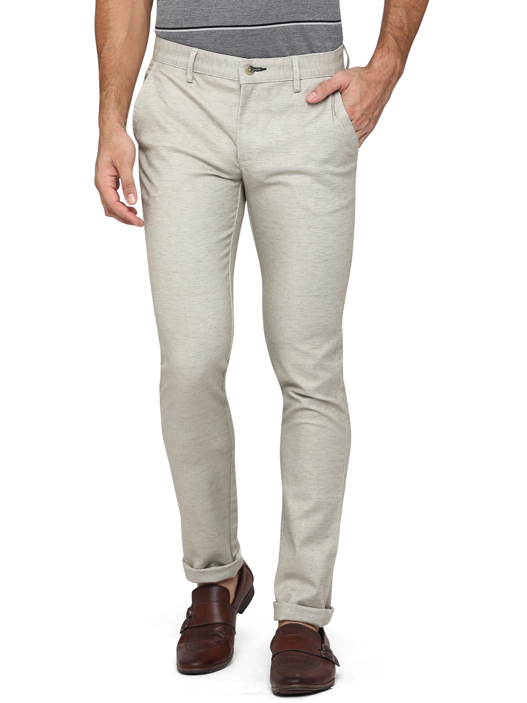 Light Grey Self Design Super Slim Fit Casual Trouser | Greenfibre