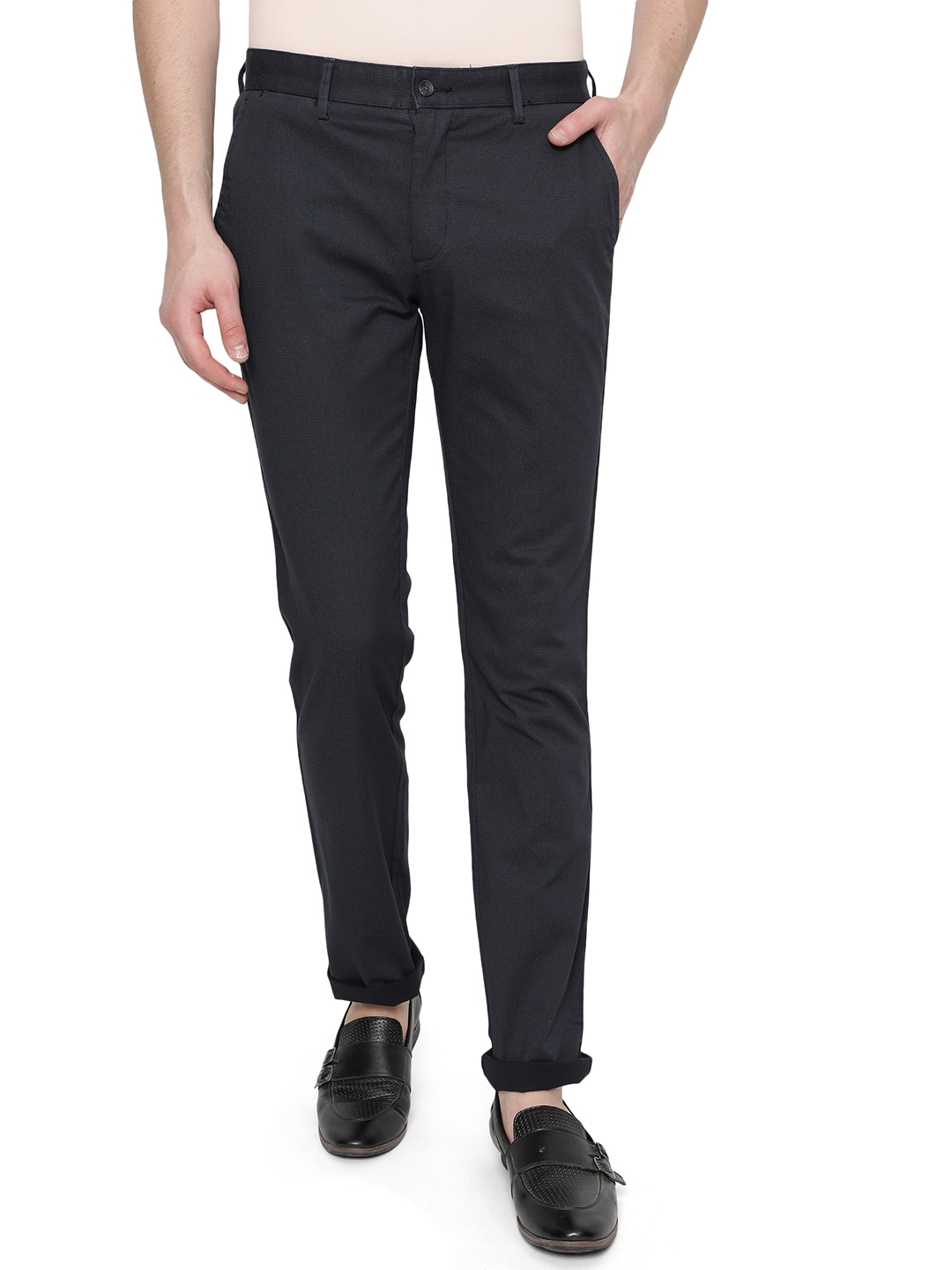 Greenfibre | Navy Blue Solid Super Slim Fit Casual Trouser | Greenfibre