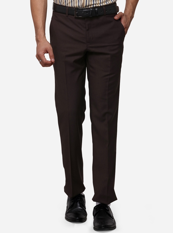 Dark Brown Slim Fit Solid Formal Trouser | Greenfibre