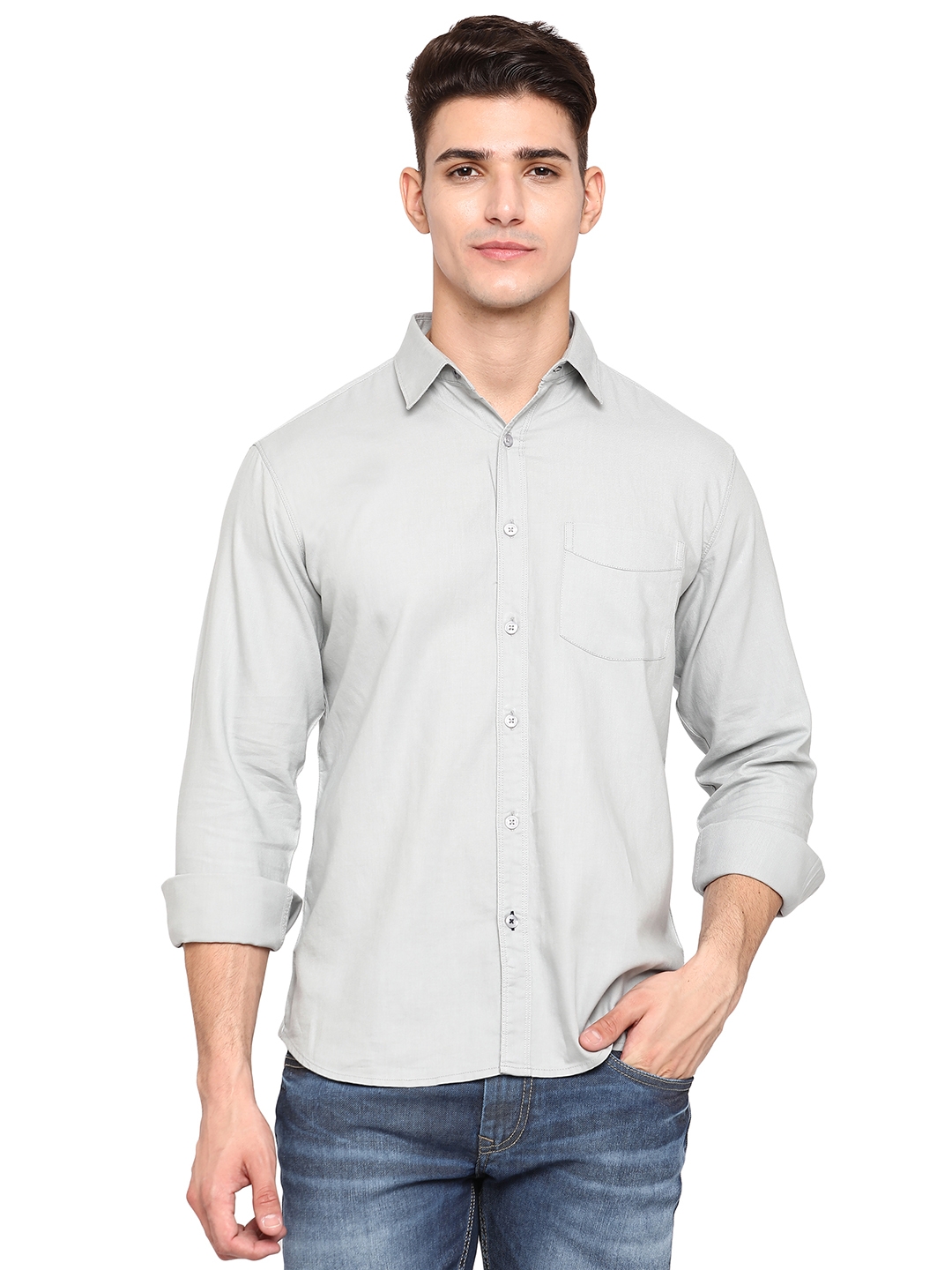 Greenfibre | Grey Solid Casual Shirts (GFS-PL-609B GRIFFINE GREY)