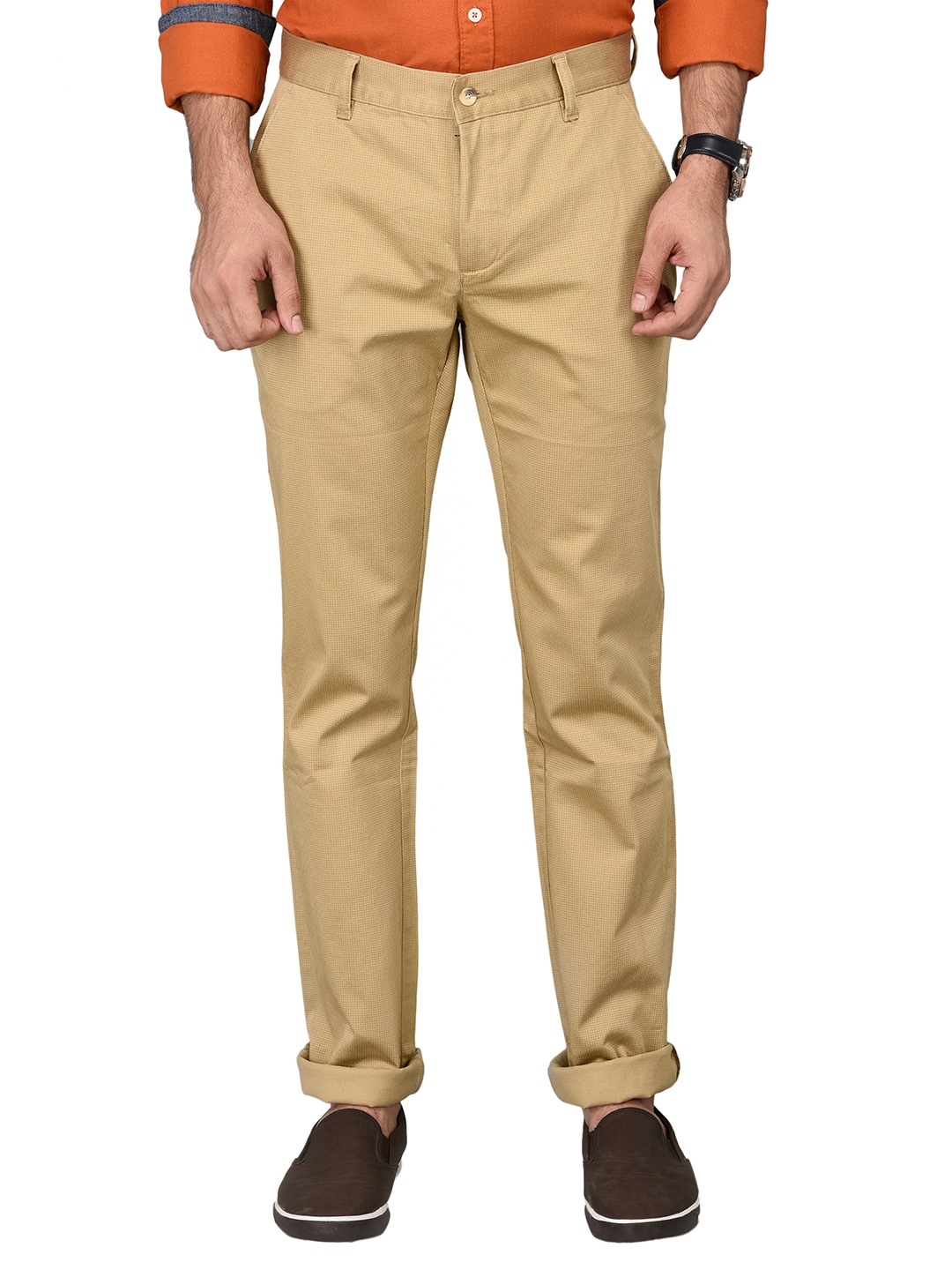 Khaki Printed Slim Fit Trouser | Greenfibre