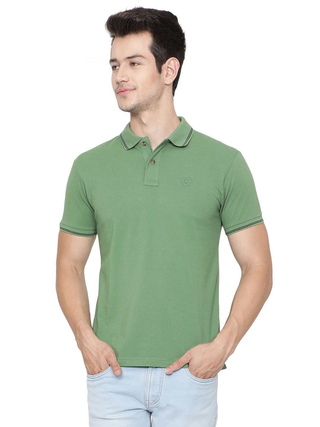 Turf Green Solid Slim Fit Polo T-Shirt | Greenfibre