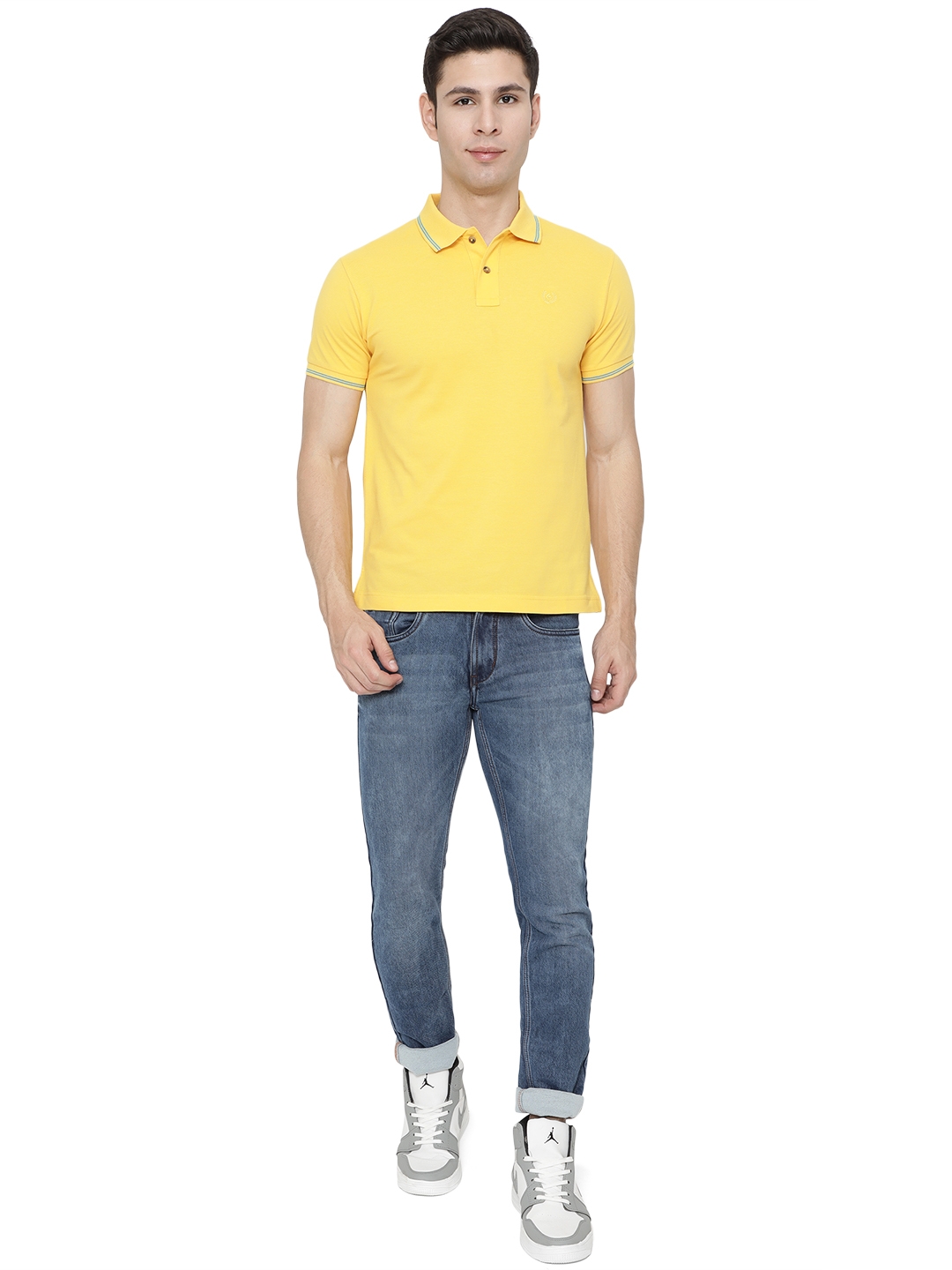 Light Yellow Solid Slim Fit Polo T-Shirt | Greenfibre