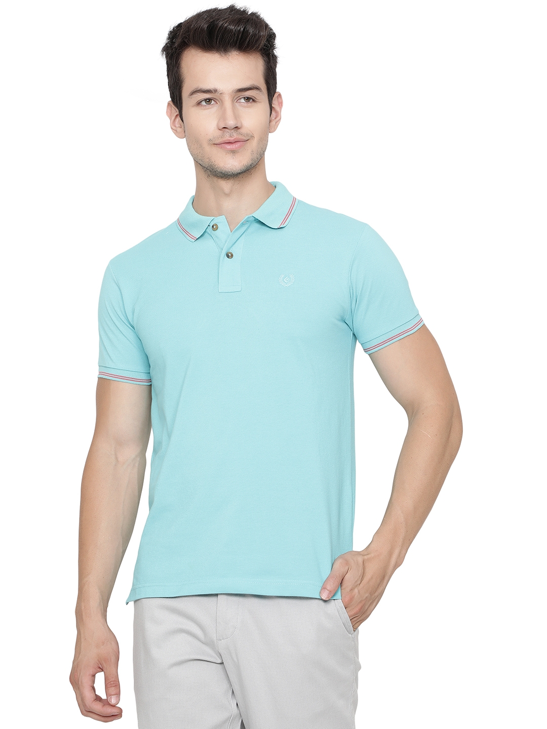 Greenfibre | Light Blue Solid Slim Fit Polo T-Shirt | Greenfibre