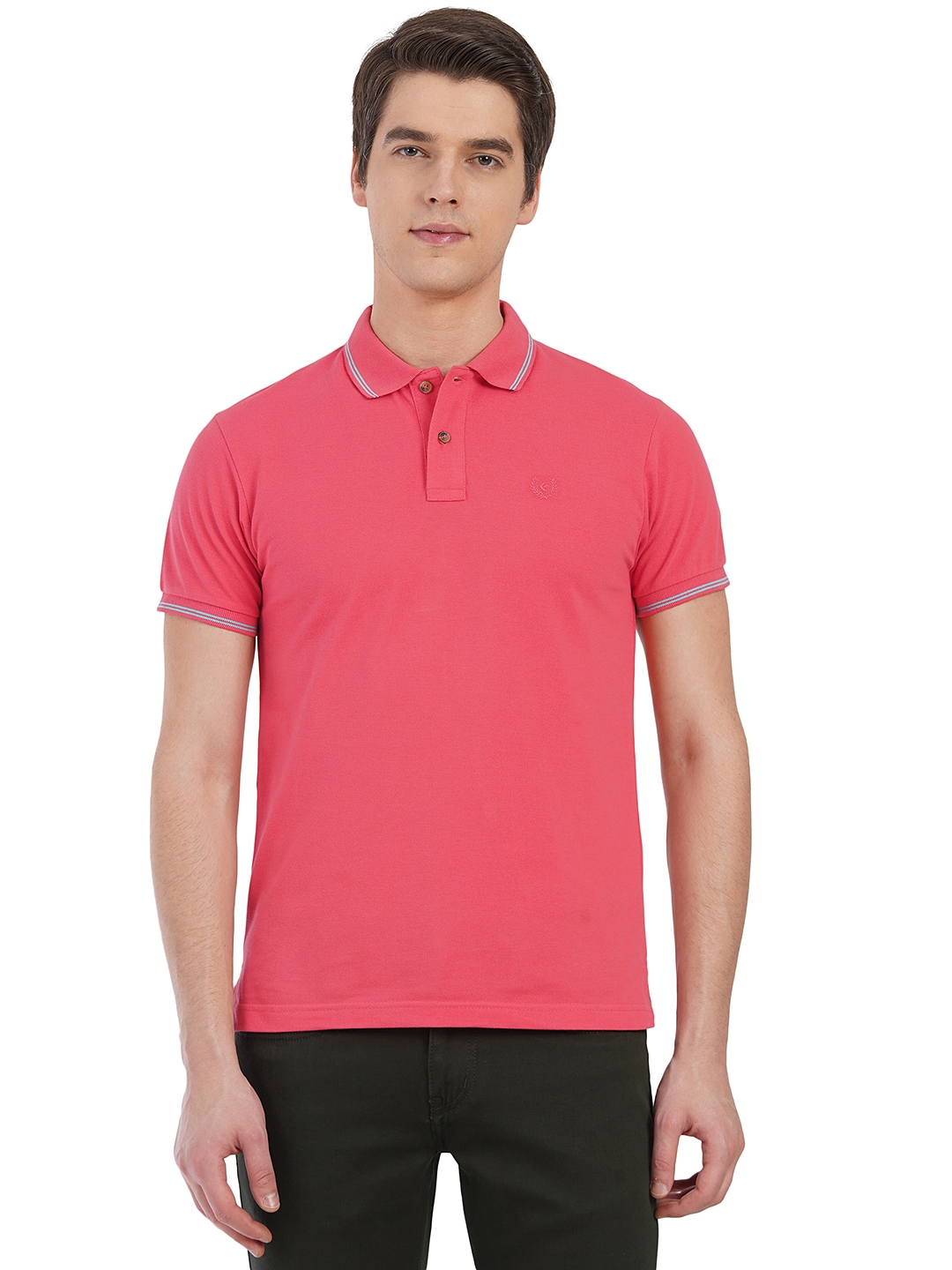 Light Peach Solid Slim Fit Polo T-Shirt | Greenfibre