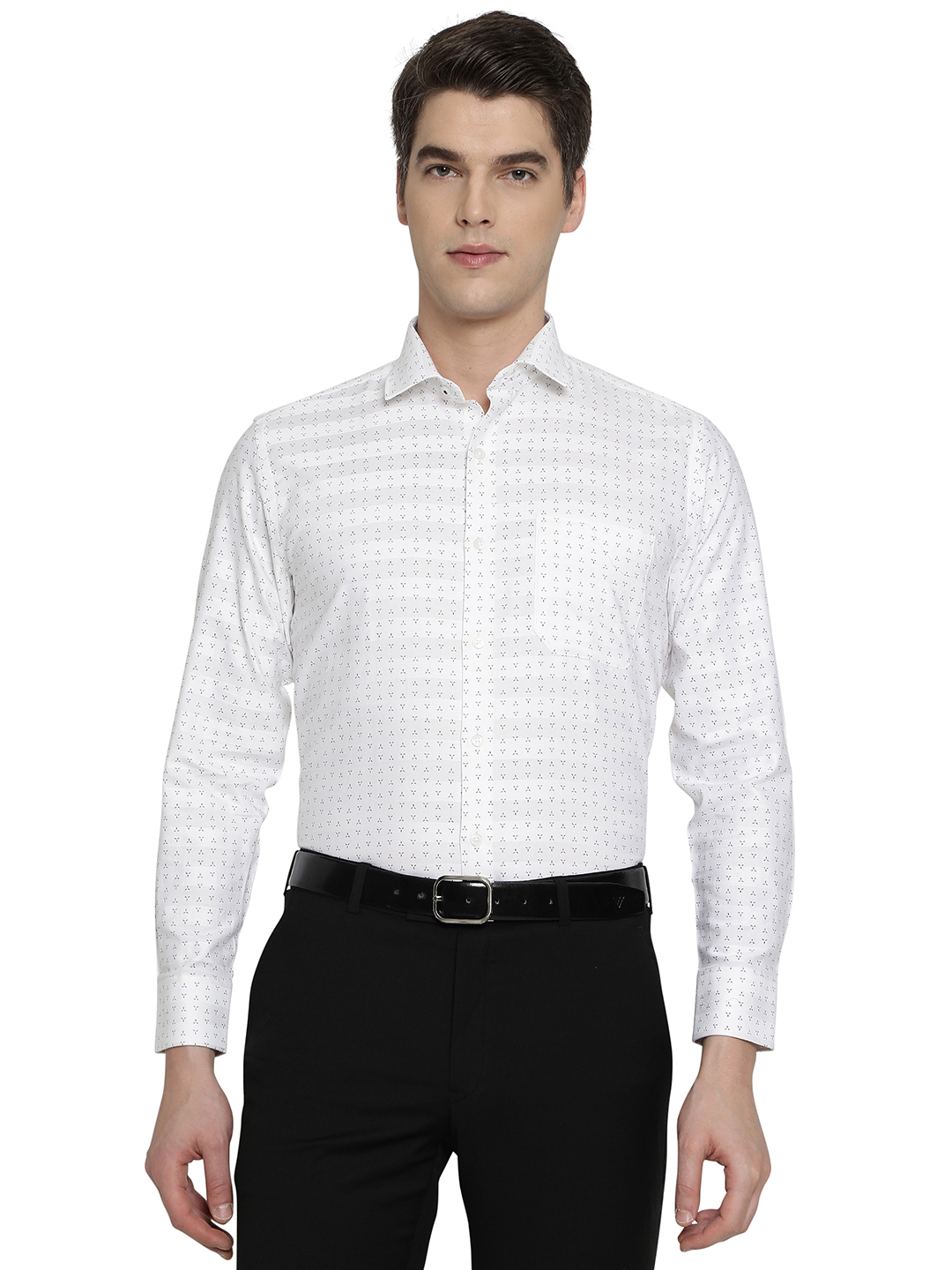 Greenfibre | White & Black Printed Slim Fit Formal Shirt | Greenfibre