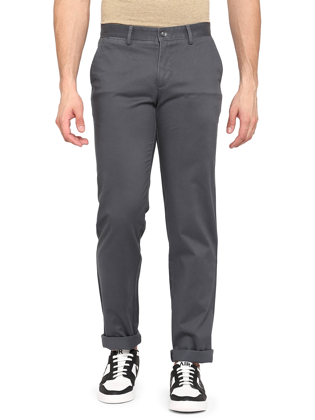 Stone Blue Solid Slim Fit Casual Trouser | Greenfibre