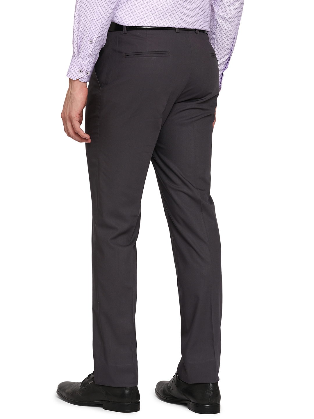 Dark Grey Solid Classic Fit Formal Trouser | Greenfibre
