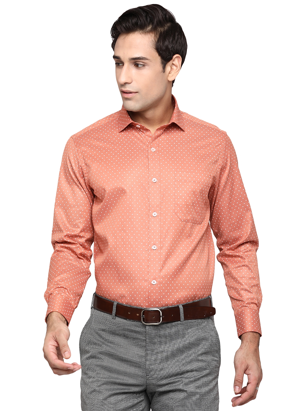 Greenfibre | Carrot Pink Printed Formal Shirts (GFS379/2,CARROTWHT PRINT (SFT))