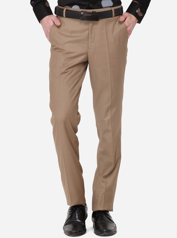 Greenfibre | Beige Solid Formal Trousers (TGFS153/1,KHAKHI SELF)
