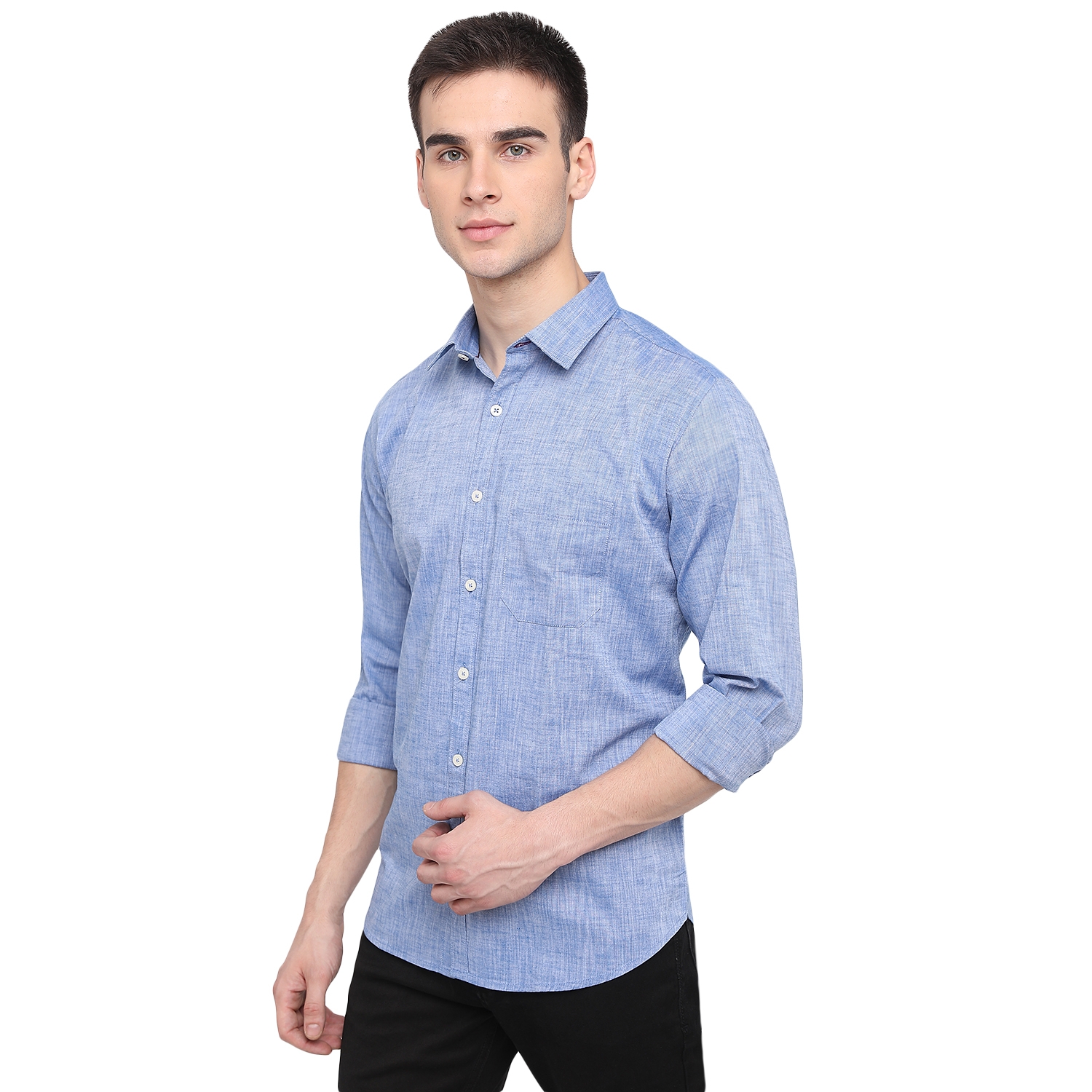 Sky Blue Solid Classic Fit Semi Casual Shirt | Greenfibre