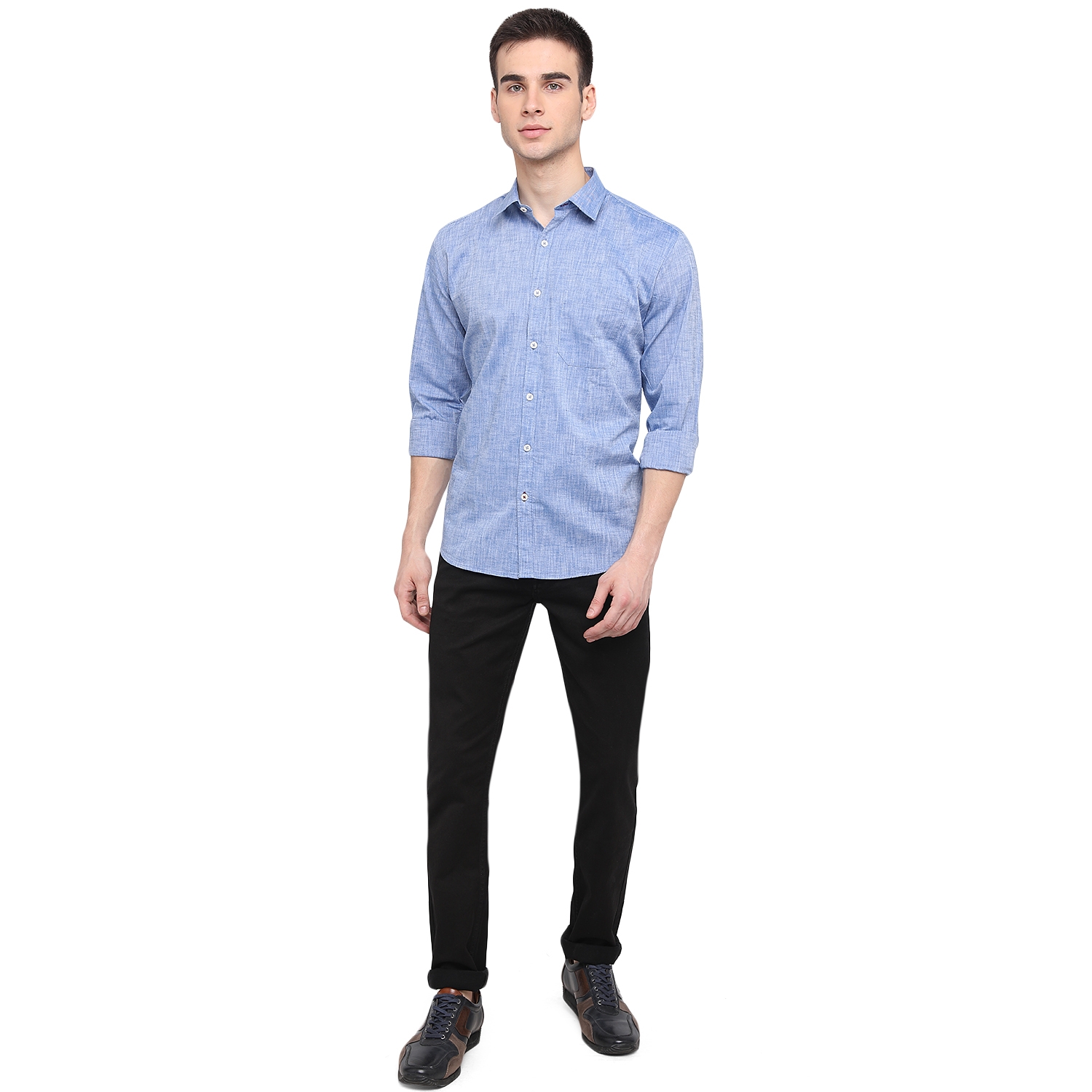 Sky Blue Solid Classic Fit Semi Casual Shirt | Greenfibre