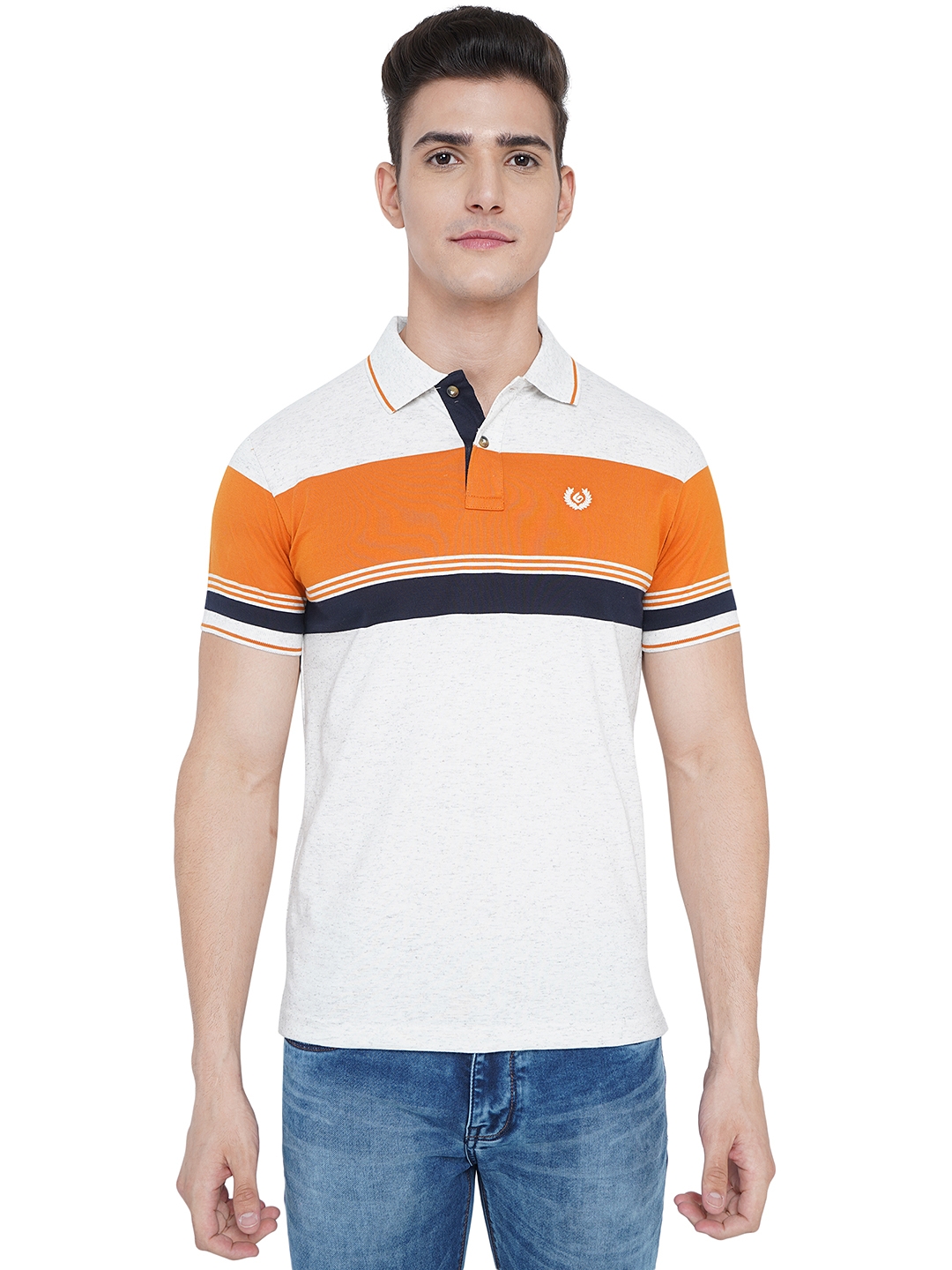 Greenfibre | White Striped Slim Fit Polo T-Shirt | Greenfibre