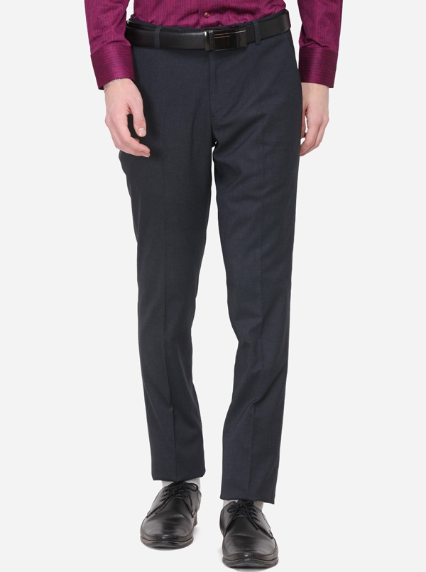Dark Blue Solid Super Slim Fit Formal Trouser | Greenfibre