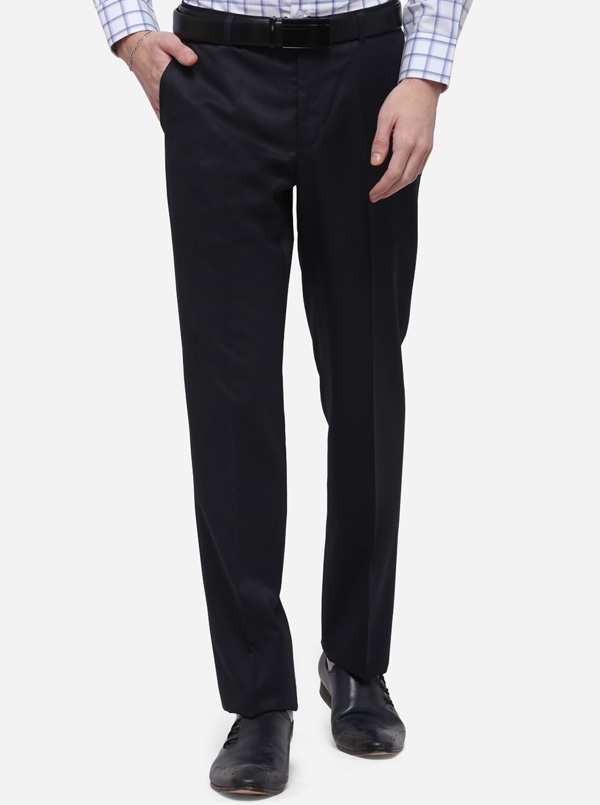 Greenfibre | Navy Blue Solid Classic Fit Formal Trouser | Greenfibre