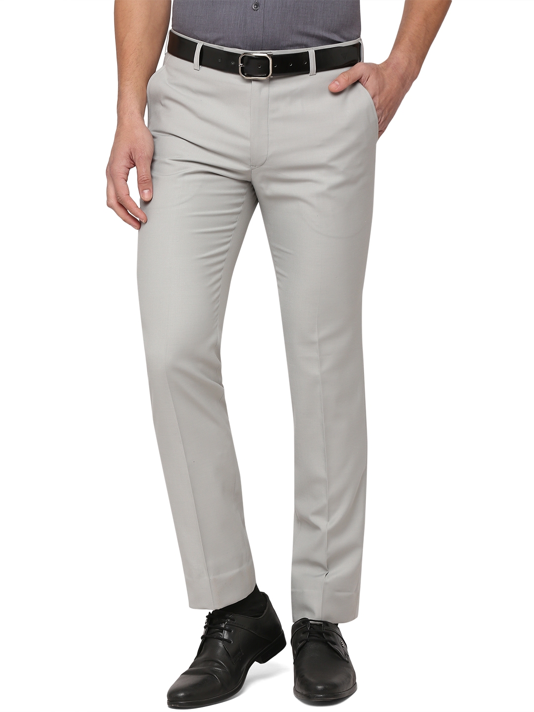 Greenfibre | Light Grey Solid Slim Fit Formal Trouser | Greenfibre