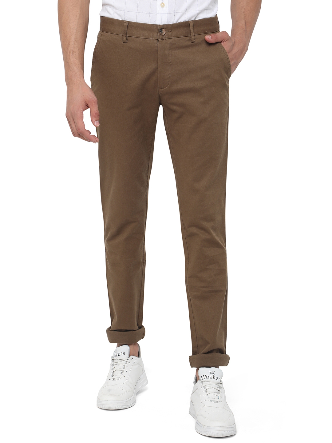 Greenfibre | Wood Brown Solid Super Slim Fit Casual Trouser | Greenfibre