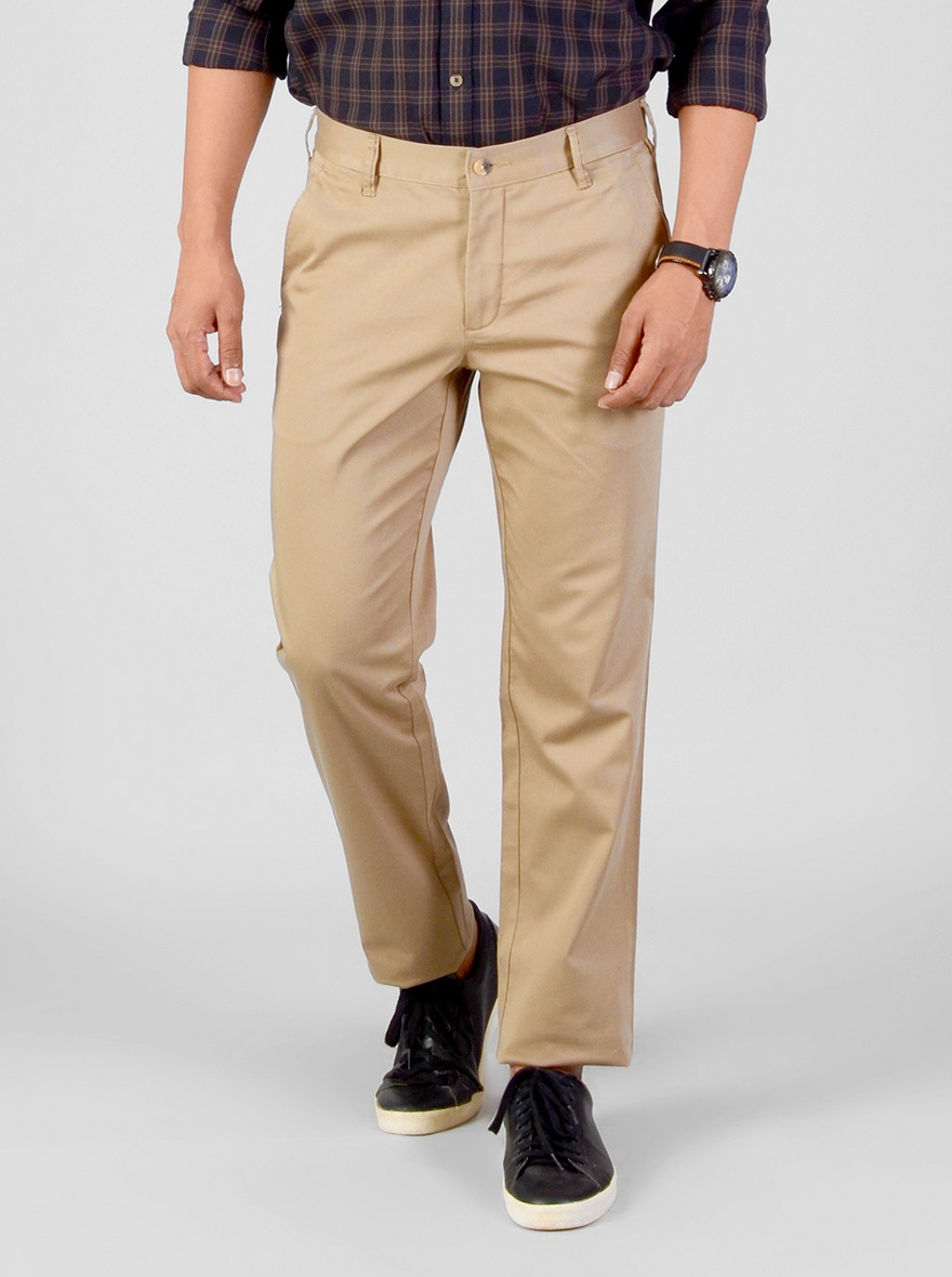 Greenfibre | Peanut Brown Solid Slim Fit Casual Trouser | Greenfibre