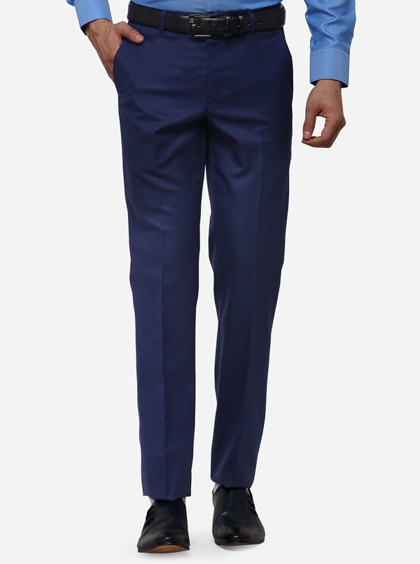Navy Blue Slim Fit Solid Formal Trouser | Greenfibre
