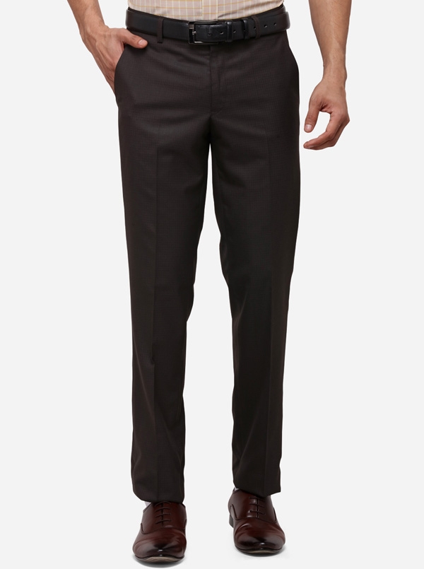 Brown Slim Fit Checked Formal Trouser | Greenfibre