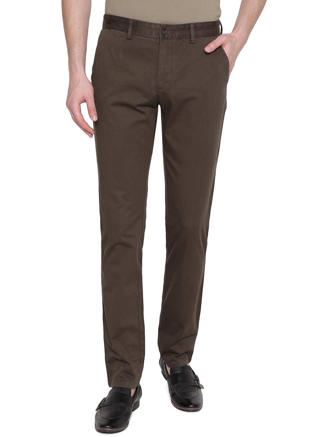 Greenfibre | Brown Solid Super Slim Fit Casual Trouser | Greenfibre