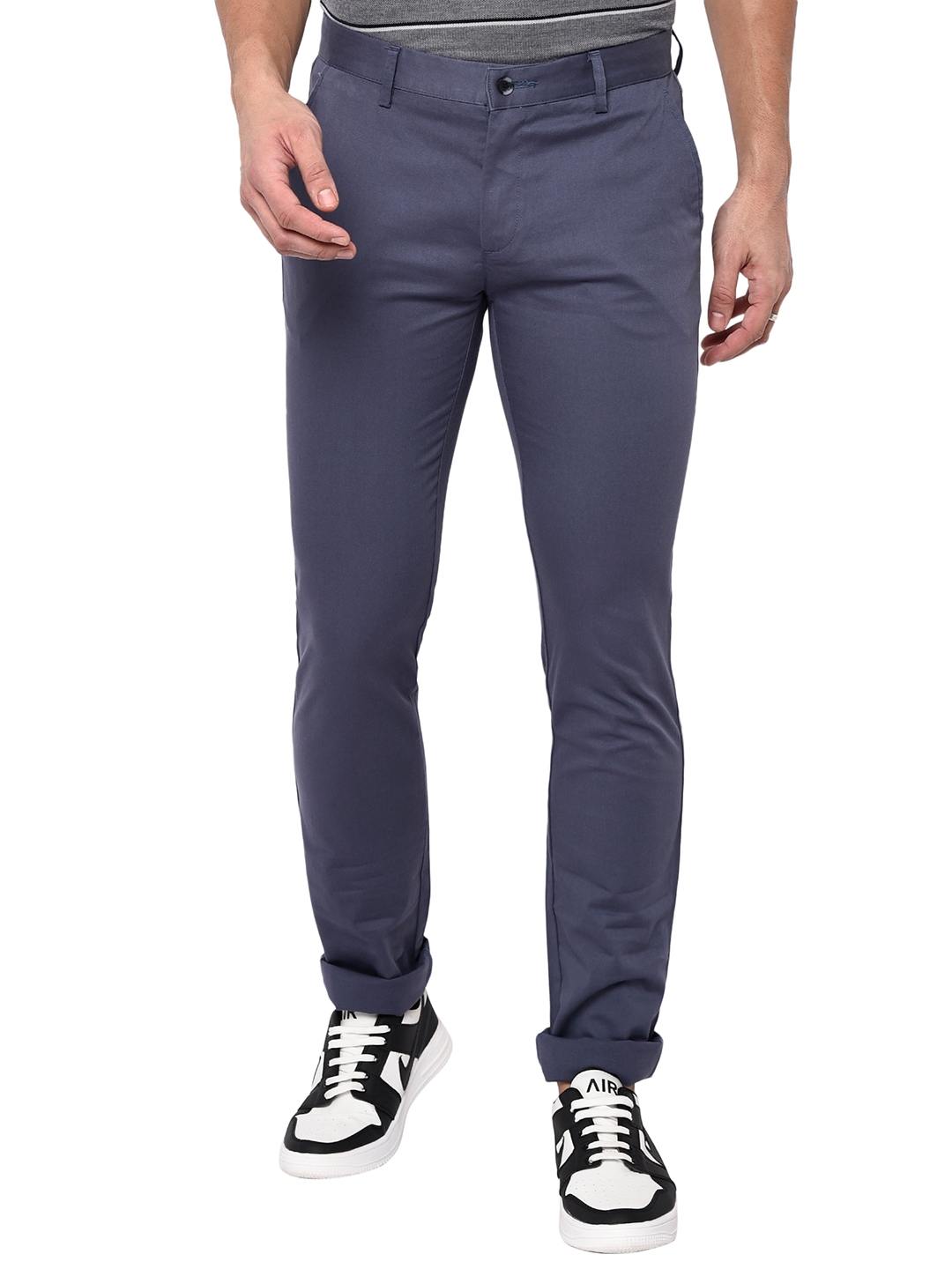 Blue Washed Slim Fit Casual Trouser | Greenfibre