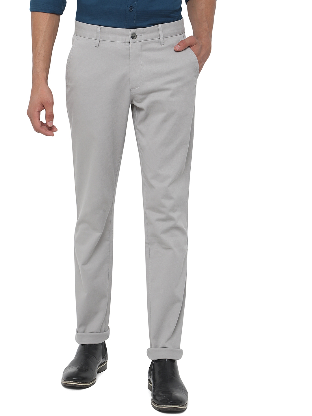 Greenfibre | Light Grey Solid Super Slim Fit Casual Trouser | Greenfibre