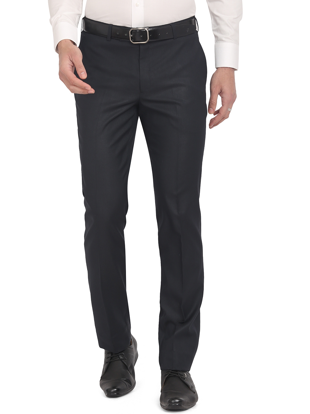 Greenfibre | Navy Blue Solid Slim Fit Formal Trouser | Greenfibre