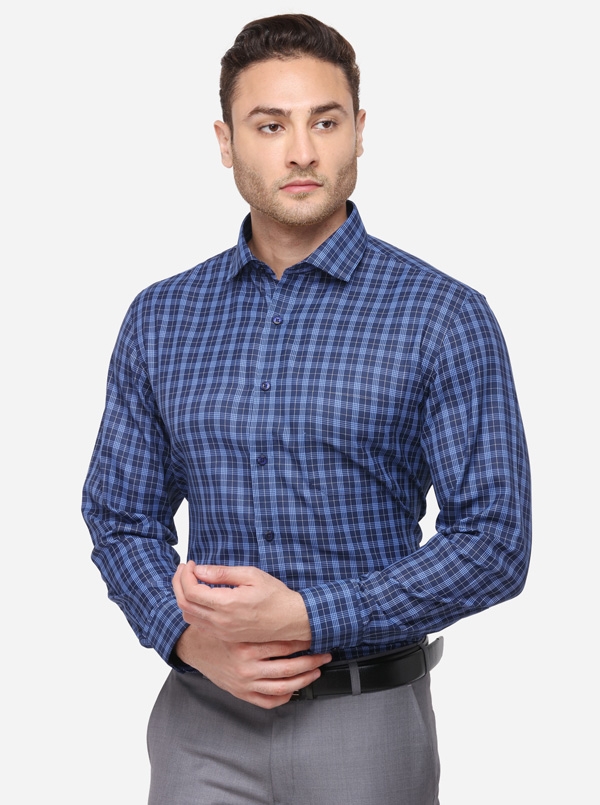 Greenfibre | Navy Blue Checked Formal Shirts (GFR611/1,NAVY BLUE CHEX (R))