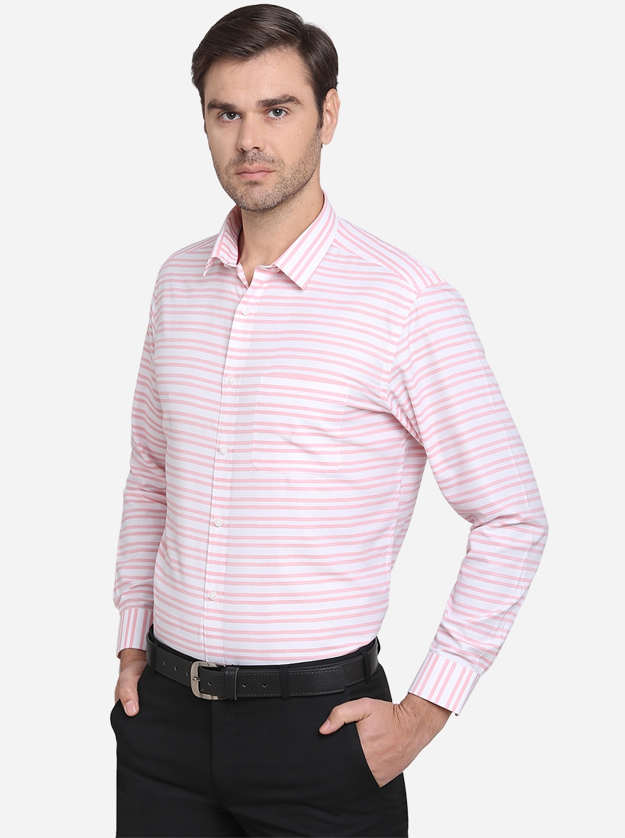 Greenfibre | Pink & White Striped Slim Fit Formal Shirt | Greenfibre