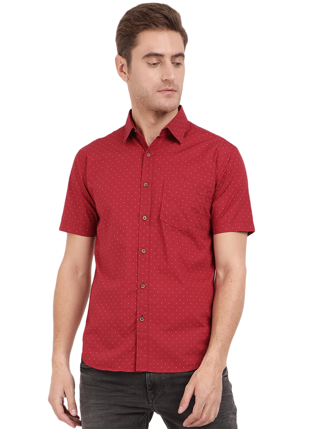 Greenfibre | Tango Red Solid Slim Fit Semi Casual Shirt | Greenfibre