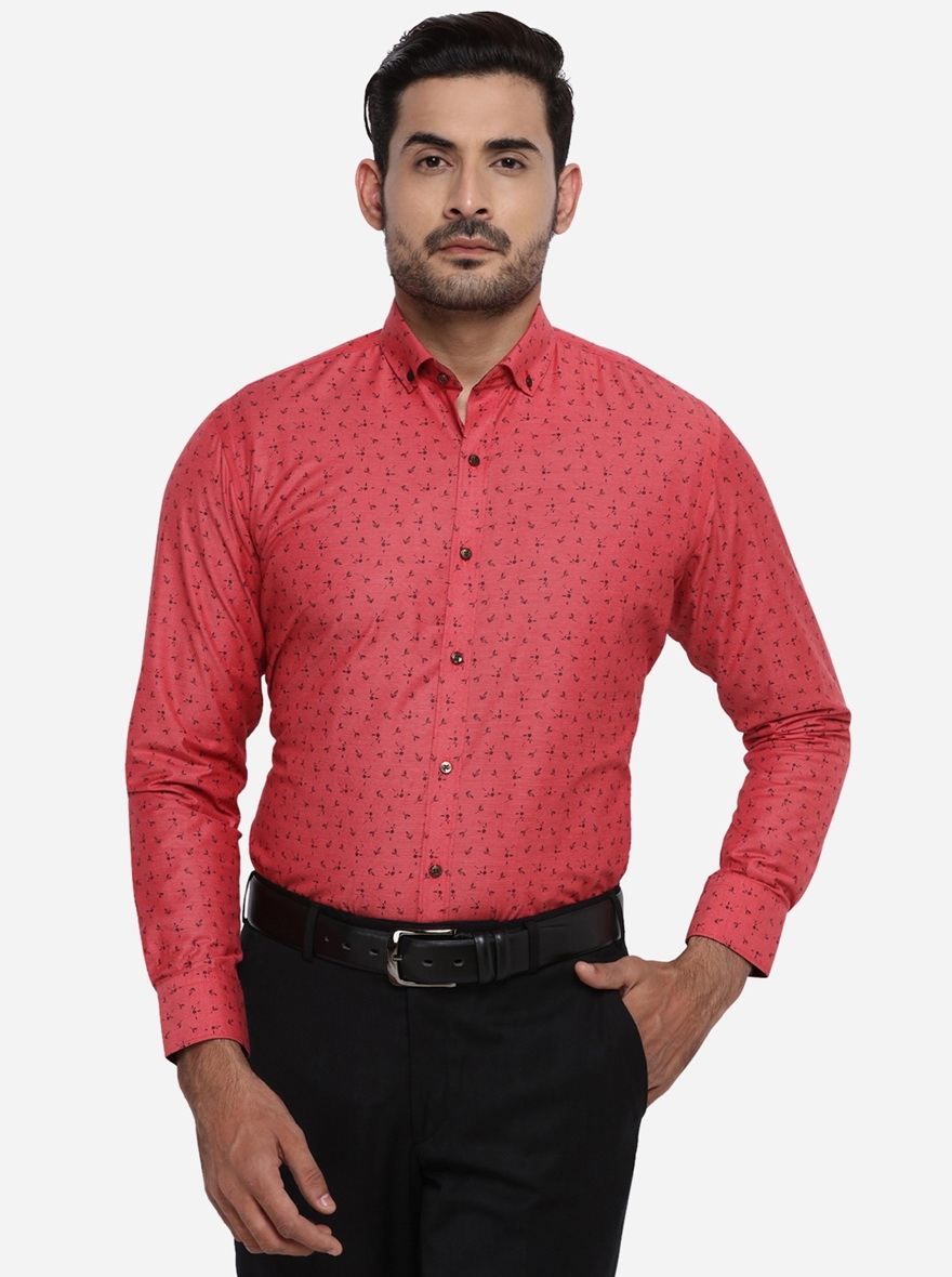Red Printed Slim Fit Party wear Shirt | Greenfibre