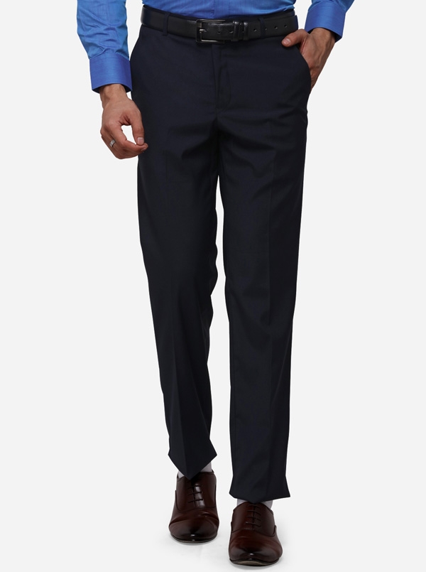 Greenfibre | Navy Blue Slim Fit Solid Formal Trouser | Greenfibre