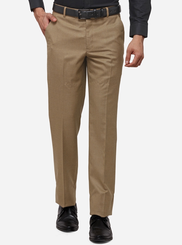 Khaki Solid Classic Fit Formal Trouser | Greenfibre