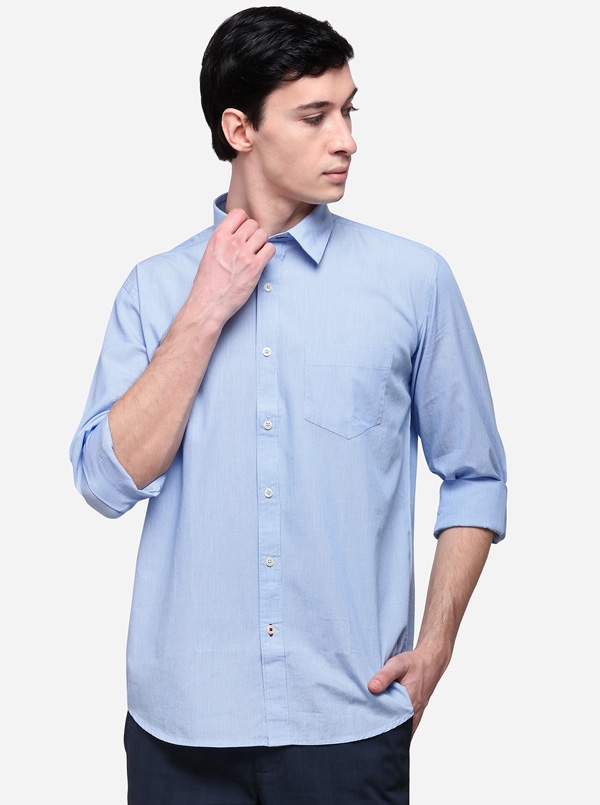 Sky Blue Smart Fit Striped Casual Shirt | Greenfibre