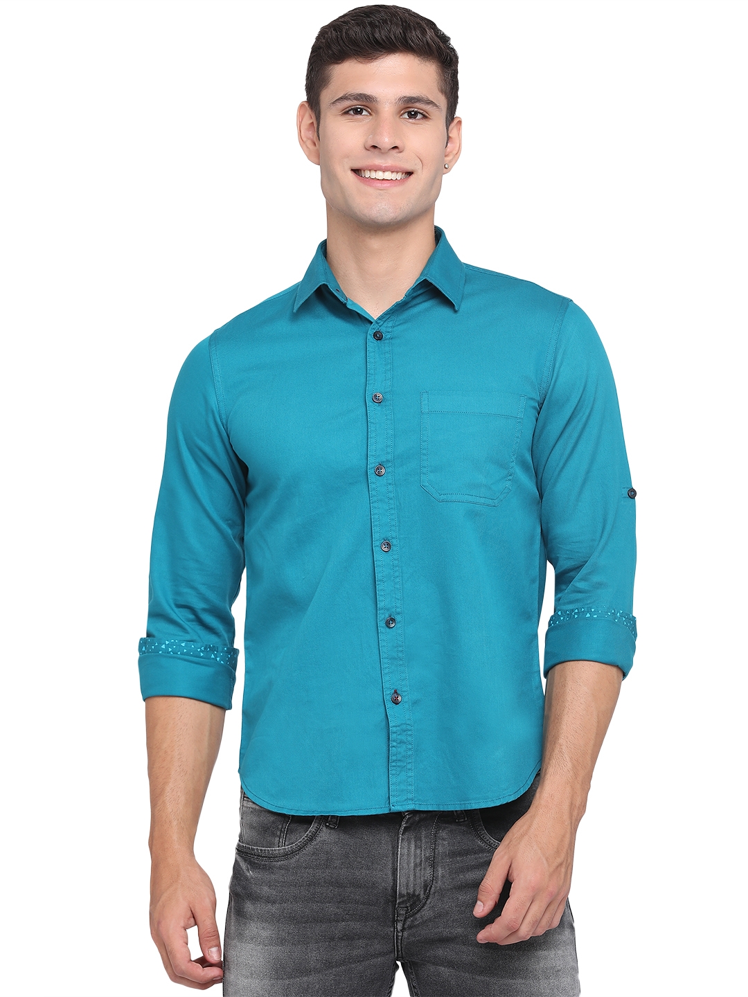 Greenfibre | Ocean Blue Solid Casual Shirts (GFS-PL-585B OCEAN DEPTHS BLUE)