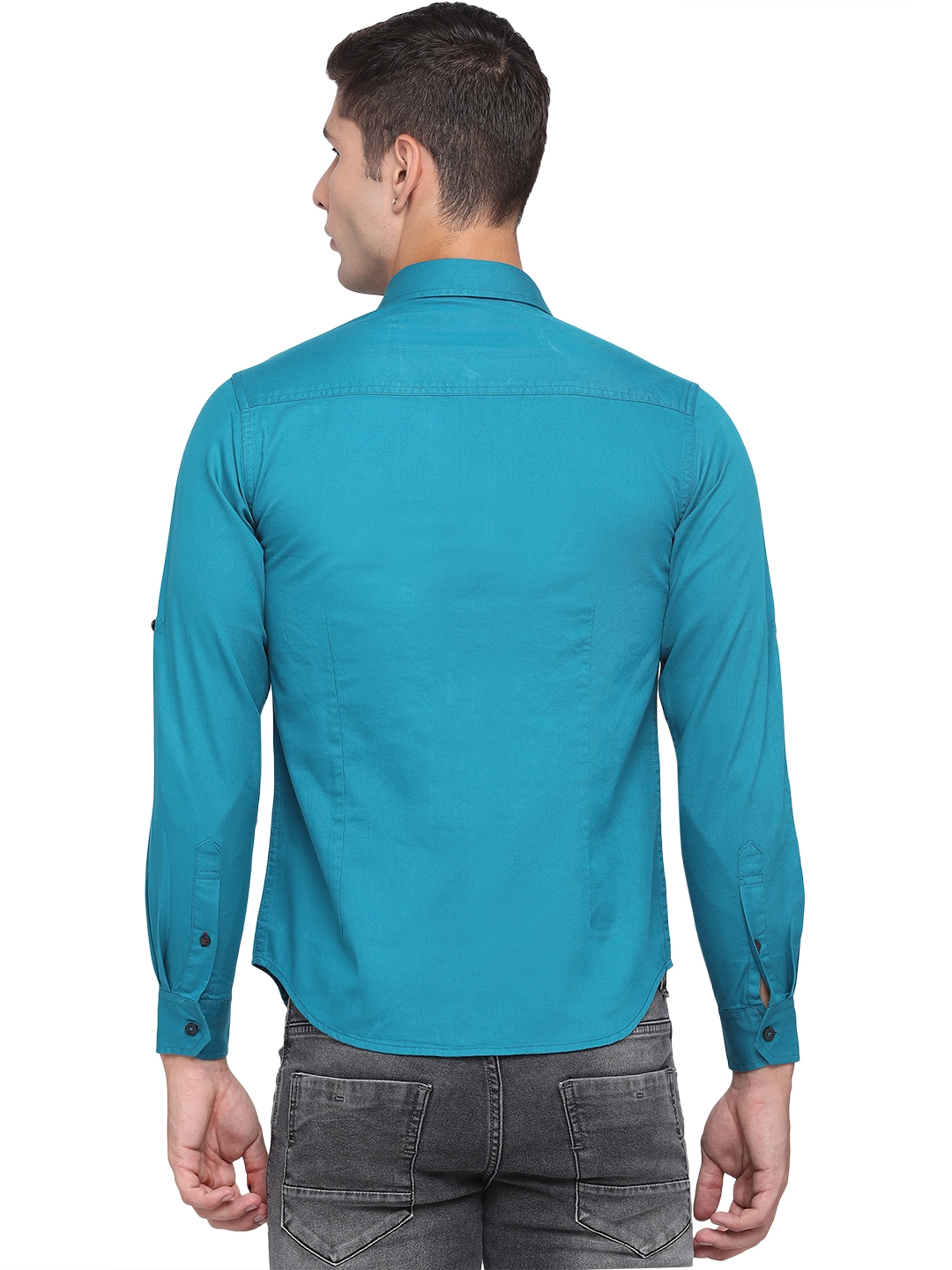 Ocean Blue Solid Slim Fit Semi Casual Shirt | Greenfibre