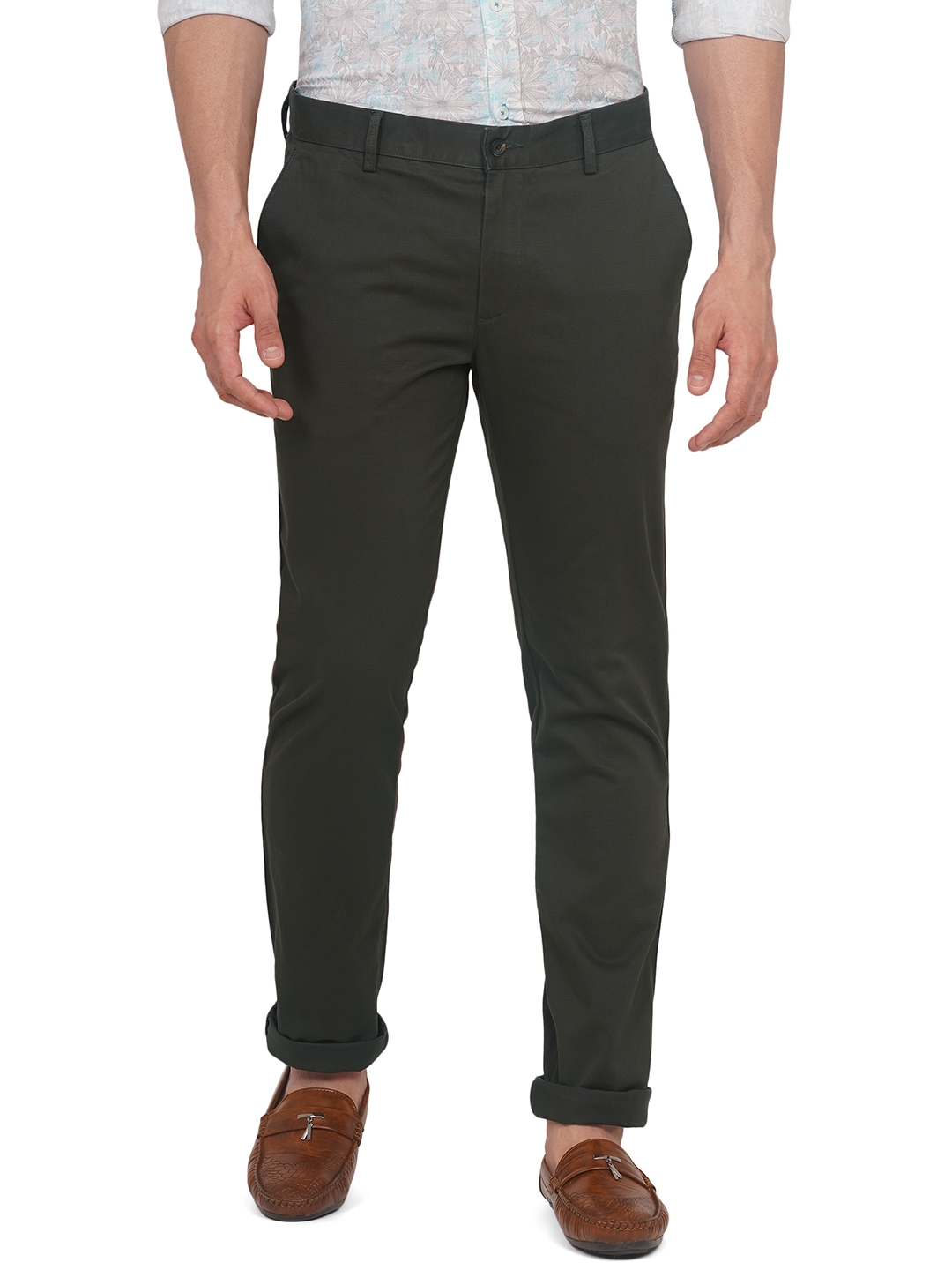 Greenfibre | Brown Solid Super Slim Fit Casual Trouser | Greenfibre