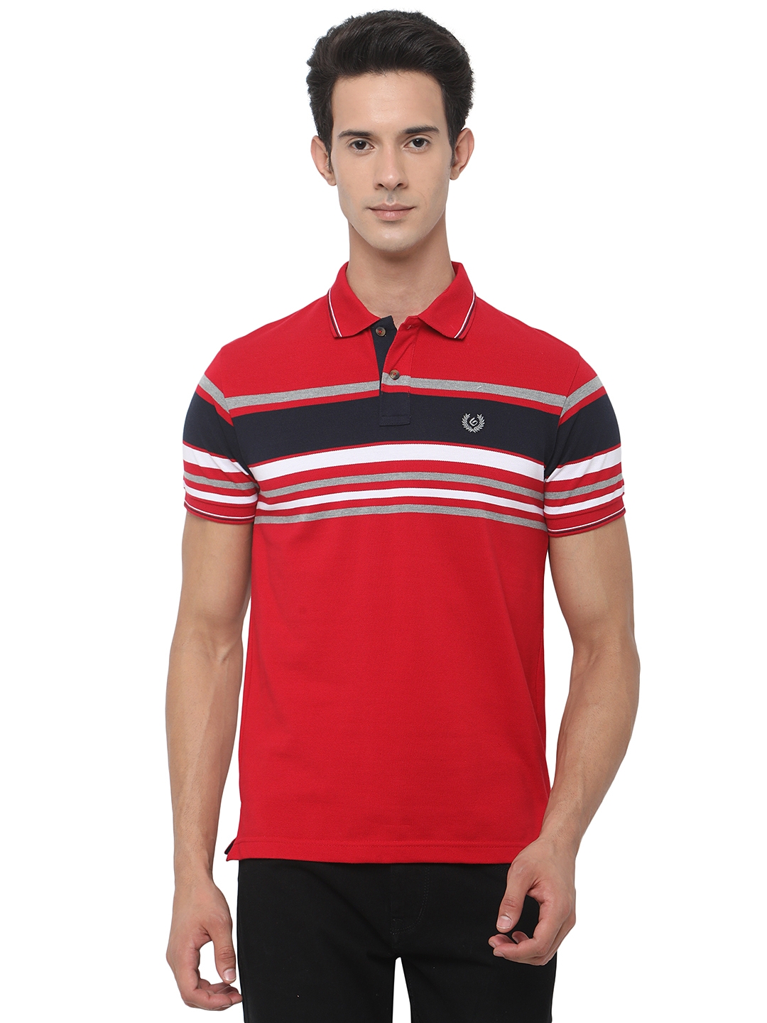 Greenfibre | Tomato Red Striped Slim Fit Polo T-Shirt | Greenfibre