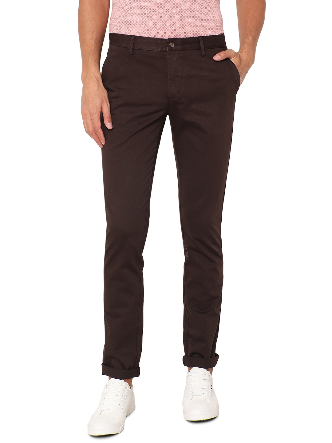 Greenfibre | Coffee Brown Solid Super Slim Fit Casual Trouser | Greenfibre